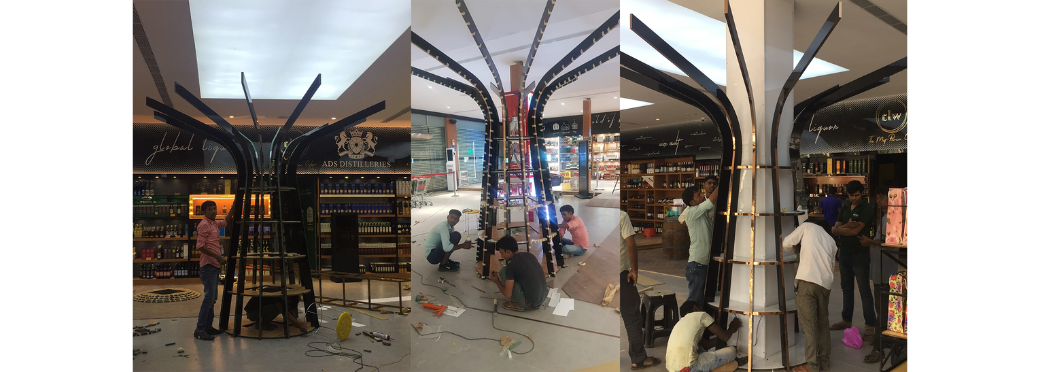 Retail display rack installation for liquor store