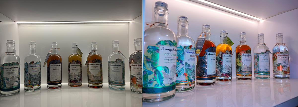 Liquor store wall rack with LED lighting by Baba SuperSign