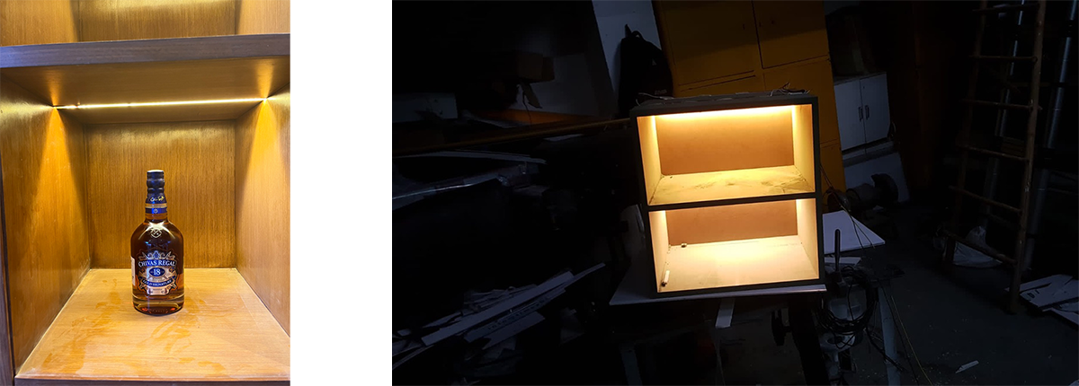 Liquor store wall rack with LED lighting by Baba SuperSign